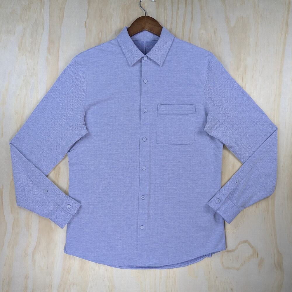 Lululemon Men's Medium Long Sleeve Button-Up Heathered Blue Purple Zip Pocket